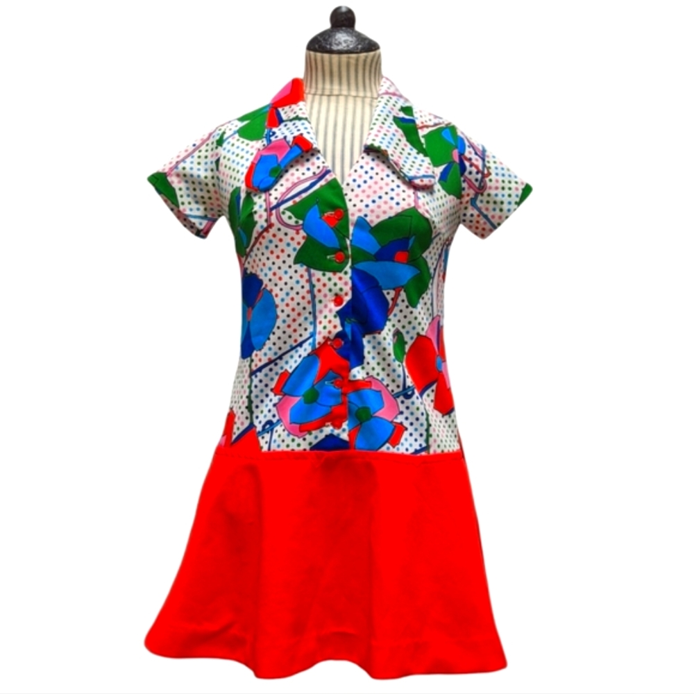 60s 70s Hand Made Vintage Flower Mini Dress